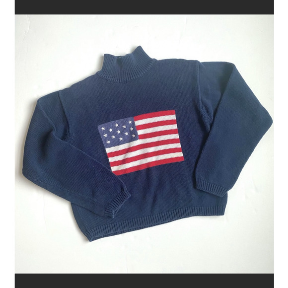 SOLD 90s Vintage Cotton Classic American Flag Mock Turtleneck Cropped Sweater - Picture 4 of 9